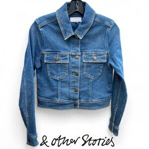 & Other Stories Cropped Denim Jean Jacket Mid Wash Lightly Distressed | Size 8